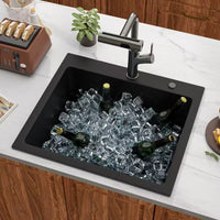 25 Inch Drop in Wet Bar Sink Matte Black Granite Composite Single Bowl Top Mount Kitchcen Sink