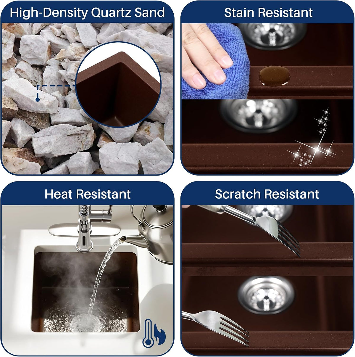 Undermount Bar Sink, 16 X 16 Inch Granite Composite Kitchen Sinks Small Wet Bar Sink RV Quartz Sink Coffee Brown EGS-1616-C