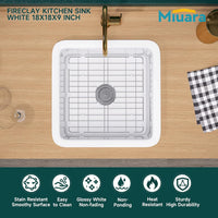 18 X 18 Inch Undermount or Drop in Fireclay Bar Sink White