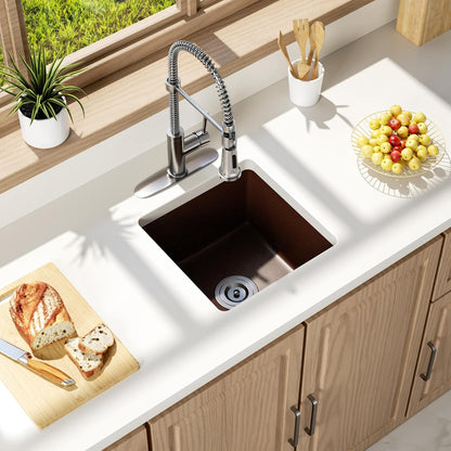 Undermount Bar Sink, 16 X 16 Inch Granite Composite Kitchen Sinks Small Wet Bar Sink RV Quartz Sink Coffee Brown EGS-1616-C