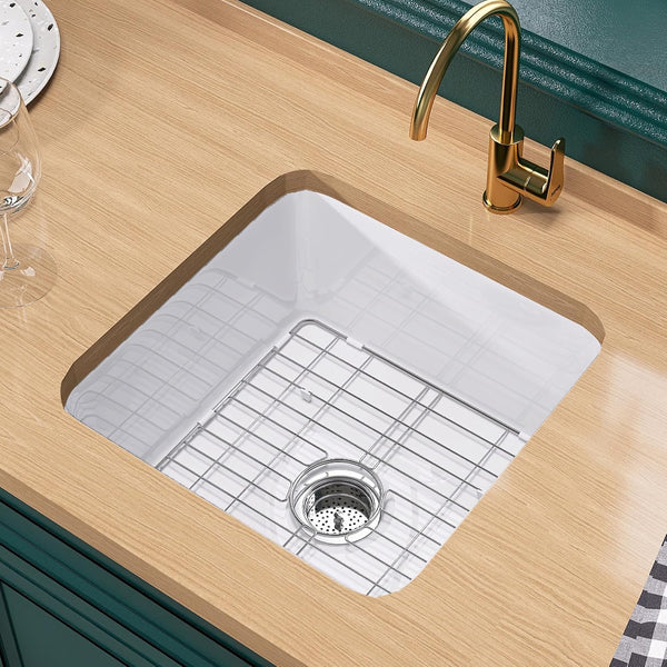 Fireclay Bar Sink Built for Dual Installation, 18x18 Inch White, Undermount or Drop-In Mount, 3 Year Warranty