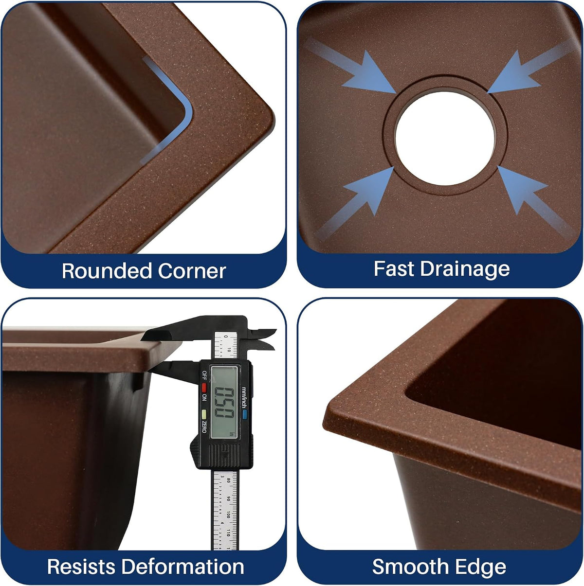 Undermount Bar Sink, 16 X 16 Inch Granite Composite Kitchen Sinks Small Wet Bar Sink RV Quartz Sink Coffee Brown EGS-1616-C