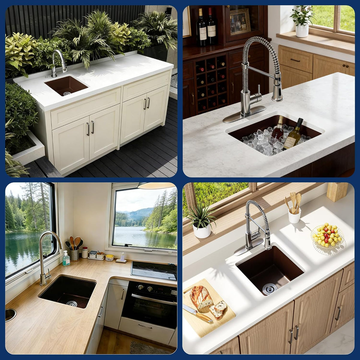 Undermount Bar Sink, 16 X 16 Inch Granite Composite Kitchen Sinks Small Wet Bar Sink RV Quartz Sink Coffee Brown EGS-1616-C