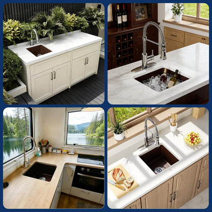 Undermount Bar Sink, 16 X 16 Inch Granite Composite Kitchen Sinks Small Wet Bar Sink RV Quartz Sink Coffee Brown EGS-1616-C