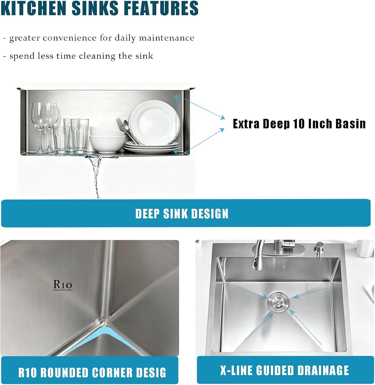 20 Inch Drop in Bar Sink, 20 X 16 Small Drop in Kitchen Sink Stainless Steel Outdoor Top Mount 16 Gauge Single Bowl Rv Kitchen Sink