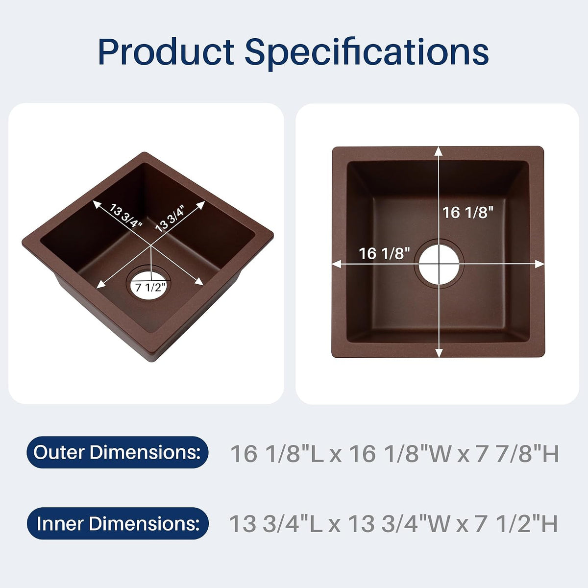Undermount Bar Sink, 16 X 16 Inch Granite Composite Kitchen Sinks Small Wet Bar Sink RV Quartz Sink Coffee Brown EGS-1616-C