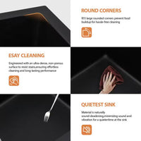 25 Inch Drop in Wet Bar Sink Matte Black Granite Composite Single Bowl Top Mount Kitchcen Sink