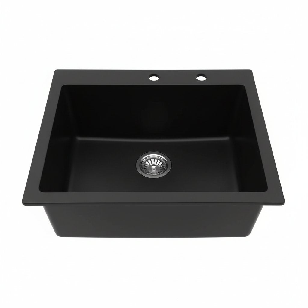 25 Inch Drop in Wet Bar Sink Matte Black Granite Composite Single Bowl Top Mount Kitchcen Sink