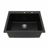 25 Inch Drop in Wet Bar Sink Matte Black Granite Composite Single Bowl Top Mount Kitchcen Sink