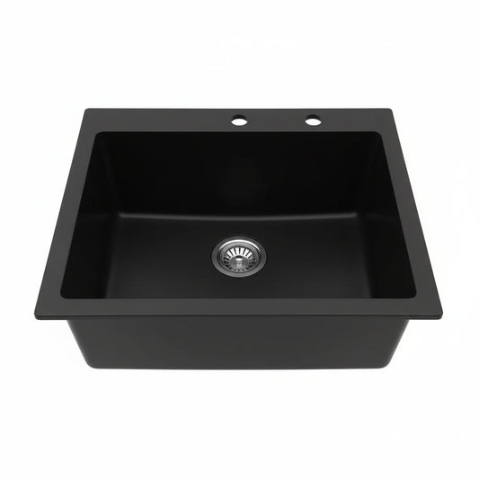 25 Inch Drop in Wet Bar Sink Matte Black Granite Composite Single Bowl Top Mount Kitchcen Sink