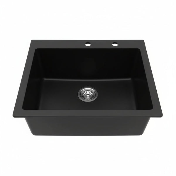 25 Inch Drop in Wet Bar Sink Matte Black Granite Composite Single Bowl Top Mount Kitchcen Sink
