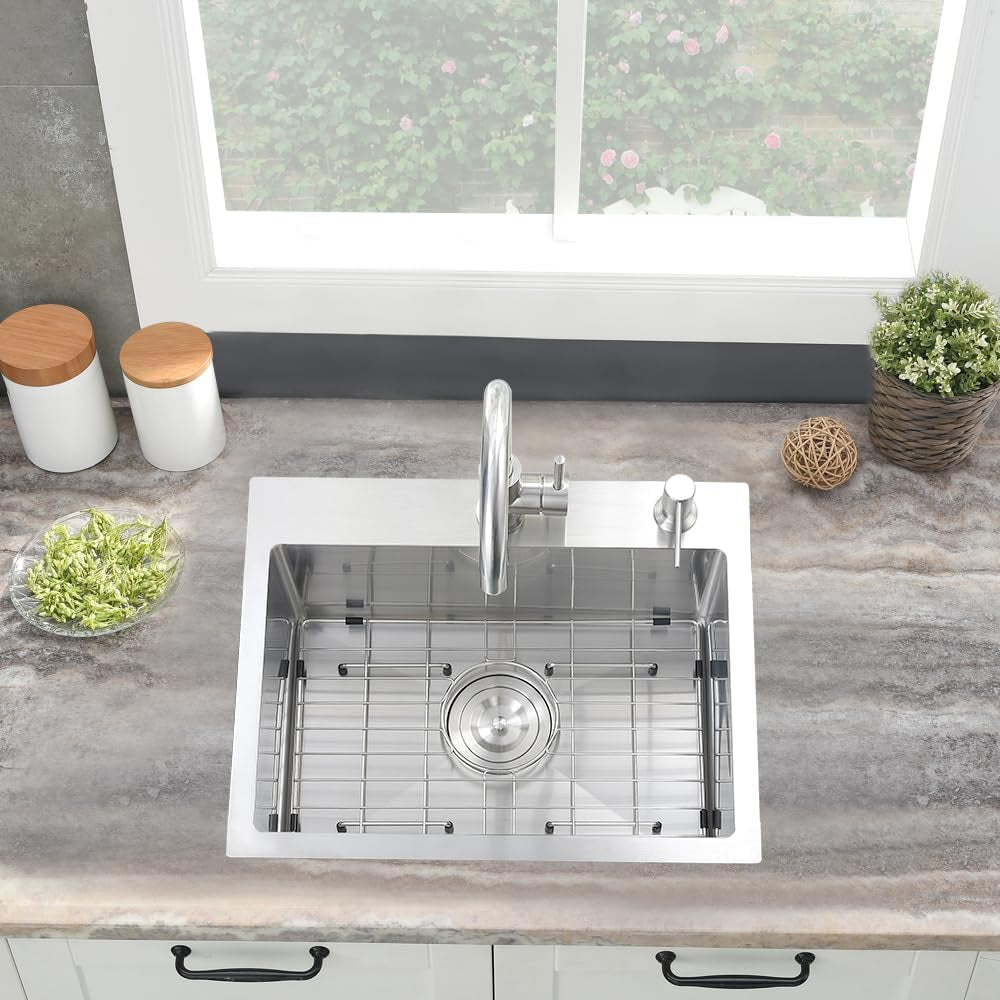 20 Inch Drop in Bar Sink, 20 X 16 Small Drop in Kitchen Sink Stainless Steel Outdoor Top Mount 16 Gauge Single Bowl Rv Kitchen Sink