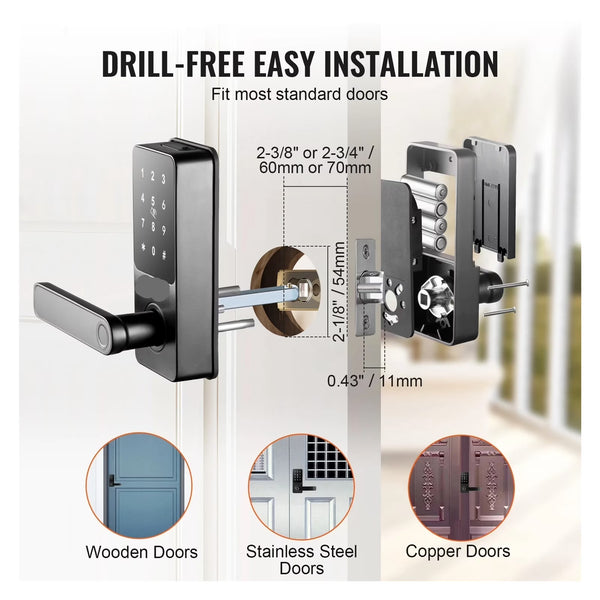 Smart Door Lock Designed for Keyless Entry, Fingerprint Scanner, App Control, 300 Password Capacity