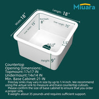 18 X 18 Inch Undermount or Drop in Fireclay Bar Sink White