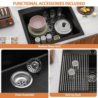 25 Inch Drop in Wet Bar Sink Matte Black Granite Composite Single Bowl Top Mount Kitchcen Sink