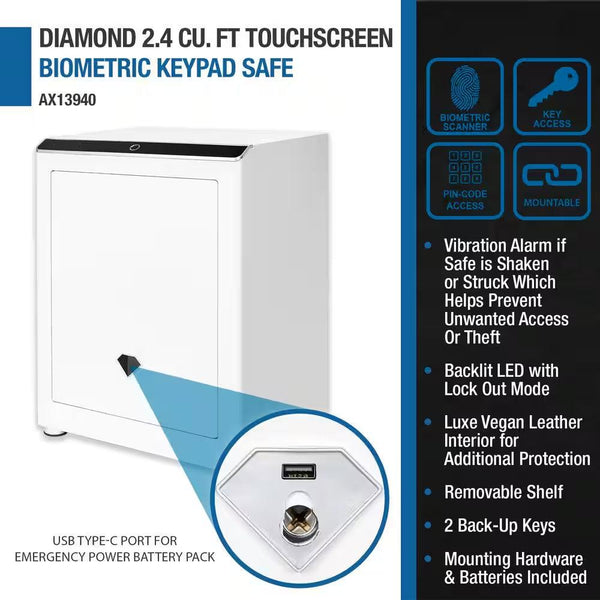 2.4 Cu. Ft. Touchscreen Biometric Keypad Security Safe