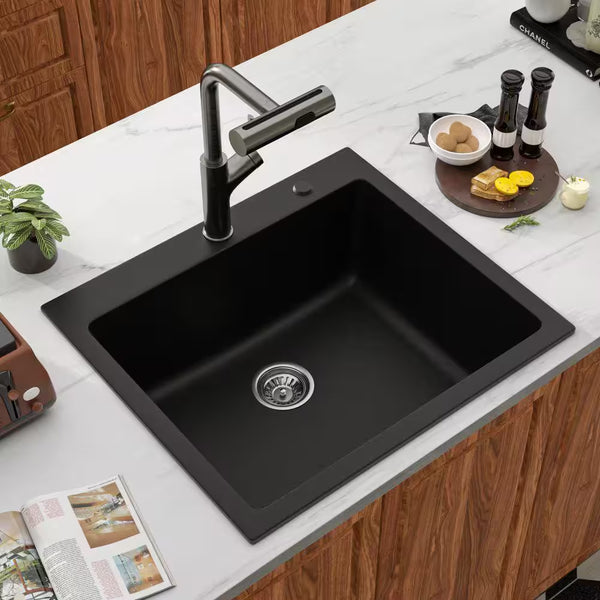 Wet Bar Sink Built for Garage Spaces, 25 Inch Granite Composite, Single Bowl Drop-In, Heat Resistant