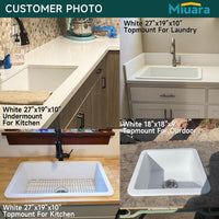 18 X 18 Inch Undermount or Drop in Fireclay Bar Sink White